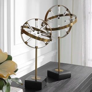 Realm Spherical Brass Sculptures, Set Of 2