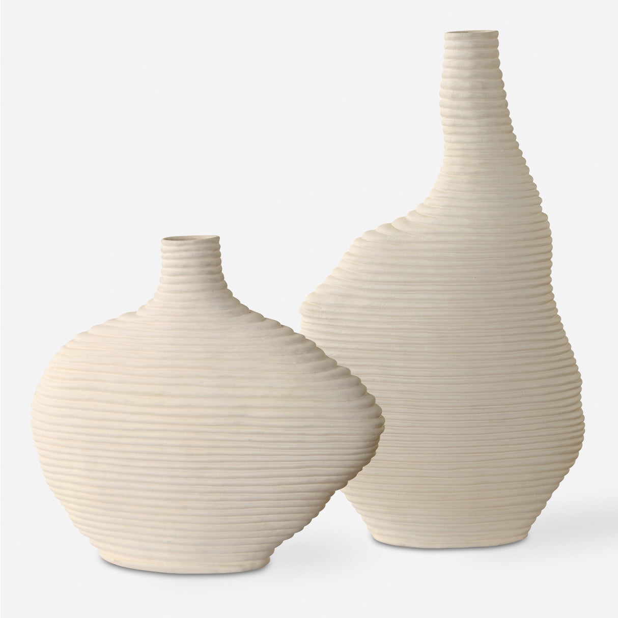 Duostacked Matte White Vases, S/2