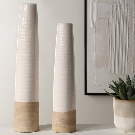 Ivory Sands Ceramic Vases, S/2