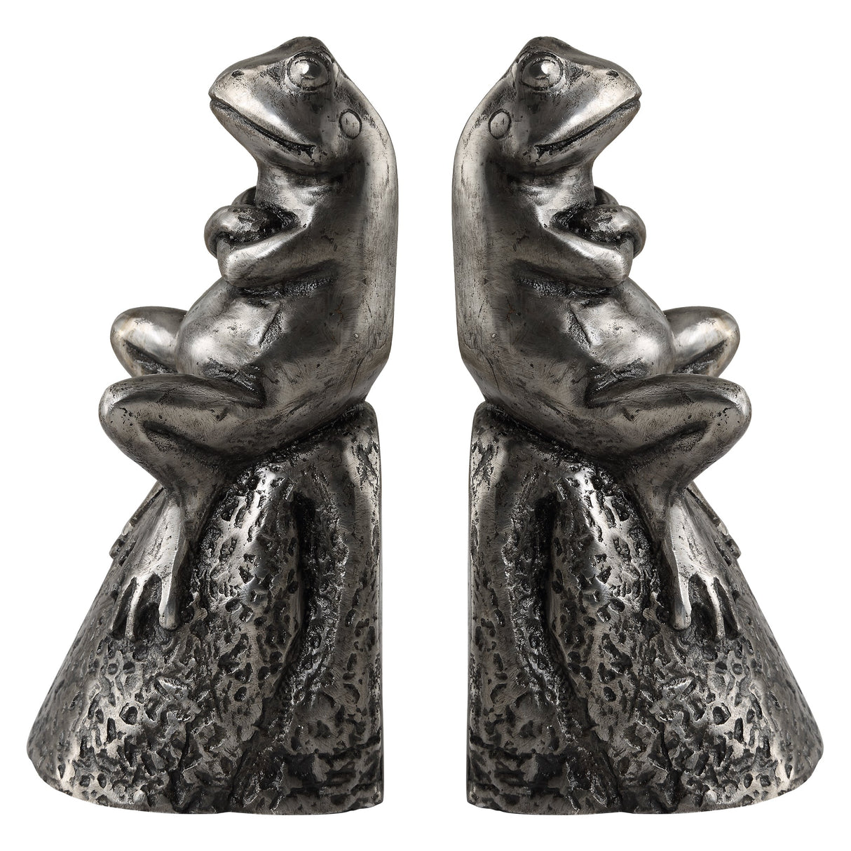 Daydreaming Frogs Aged Silver Bookends, S/2