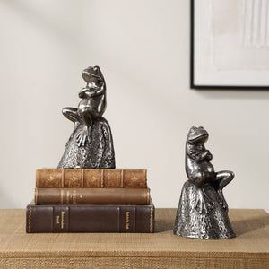 Daydreaming Frogs Aged Silver Bookends, S/2