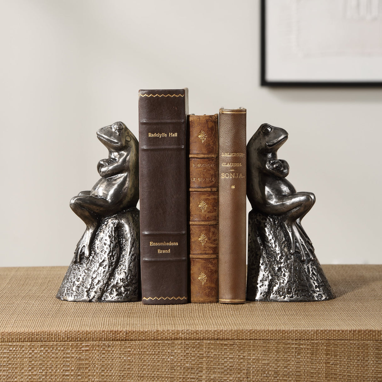 Daydreaming Frogs Aged Silver Bookends, S/2