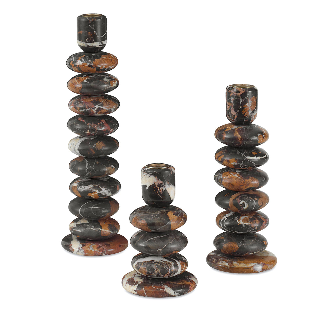 WASHED STONES CANDLEHOLDERS, S/3