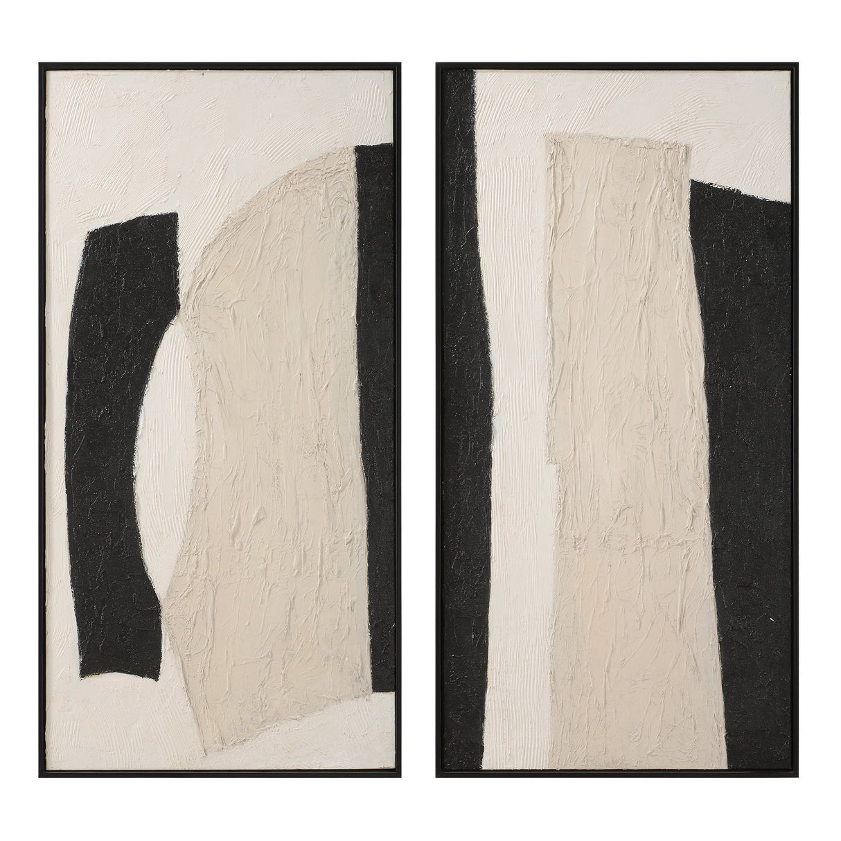 CONTEMPORARY B&W Hand Painted Canvas S/2