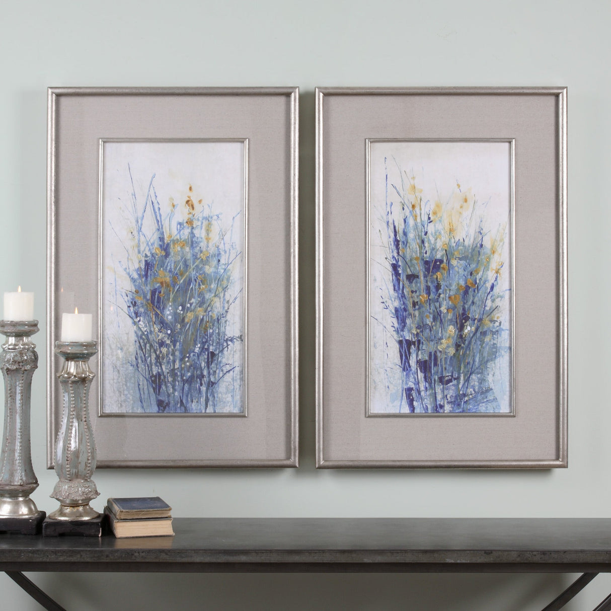 Indigo Florals Framed Prints, S/2