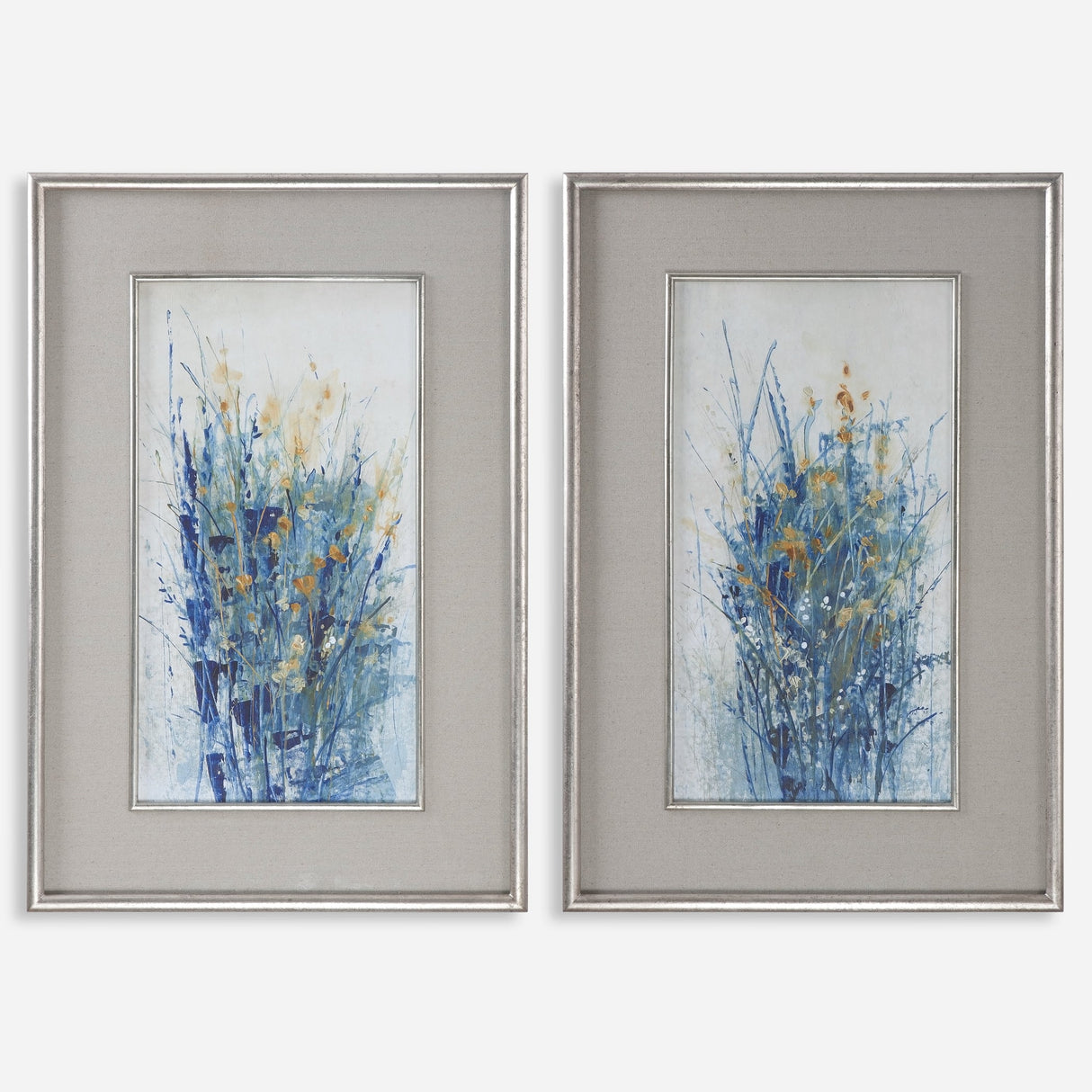 Indigo Florals Framed Prints, S/2