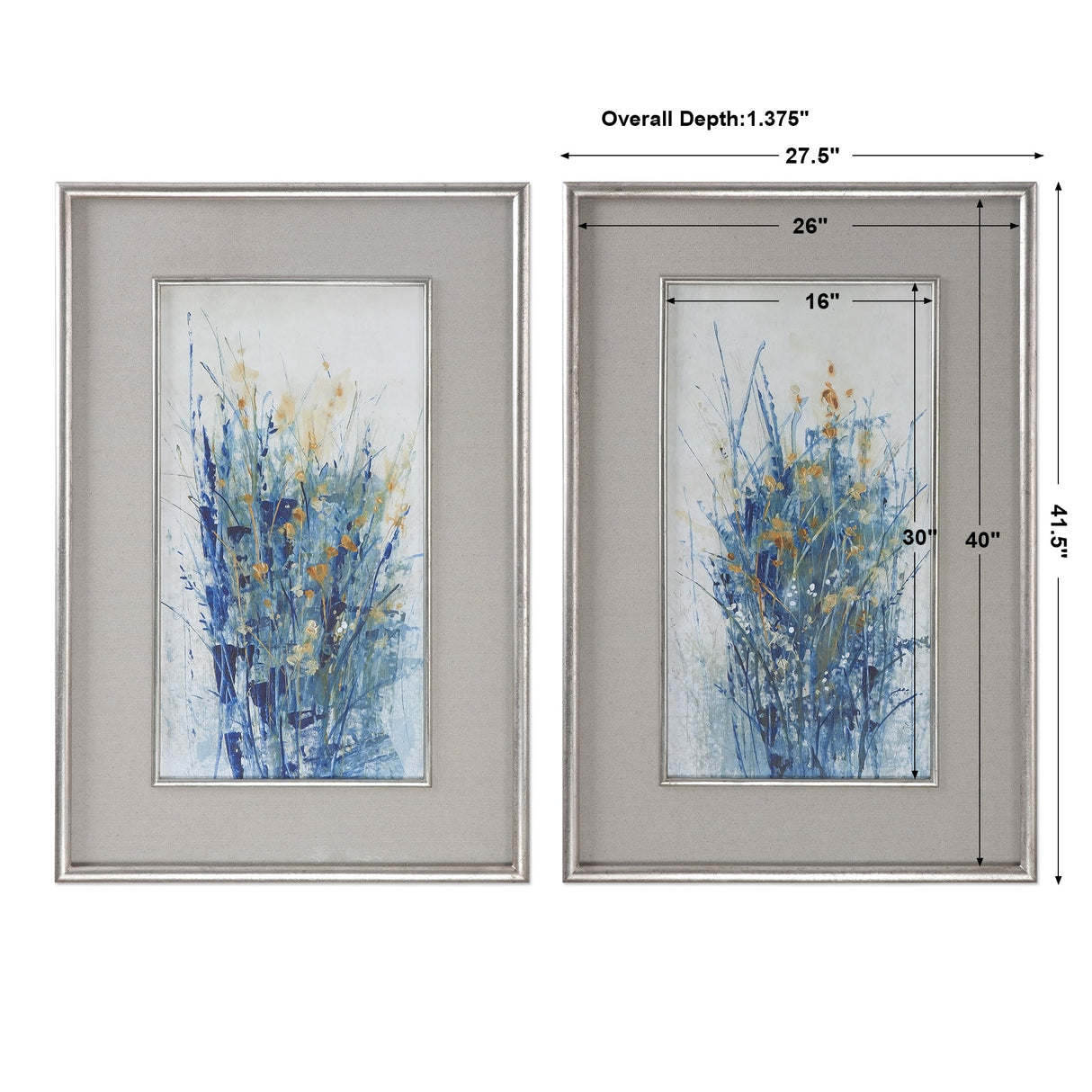 Indigo Florals Framed Prints, S/2