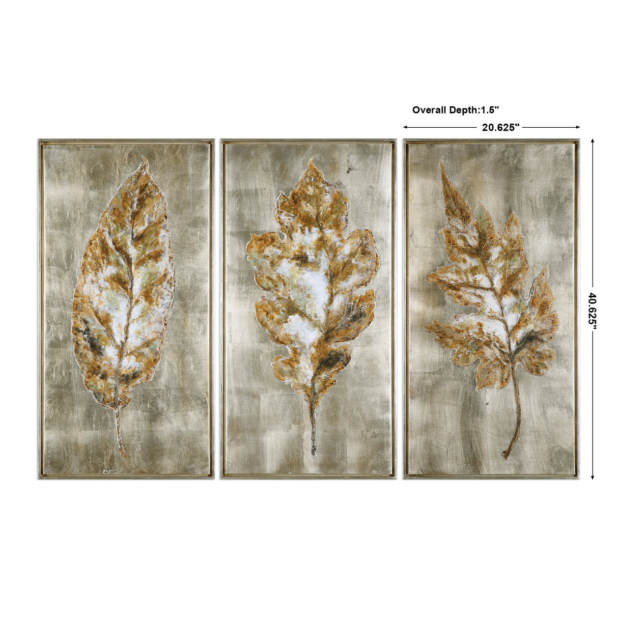 Champagne Leaves Hand Painted Canvases, S/3