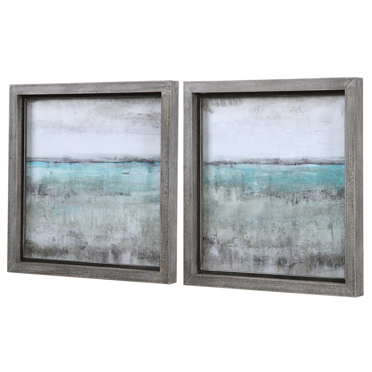 Aqua Horizon Framed Prints, S/2