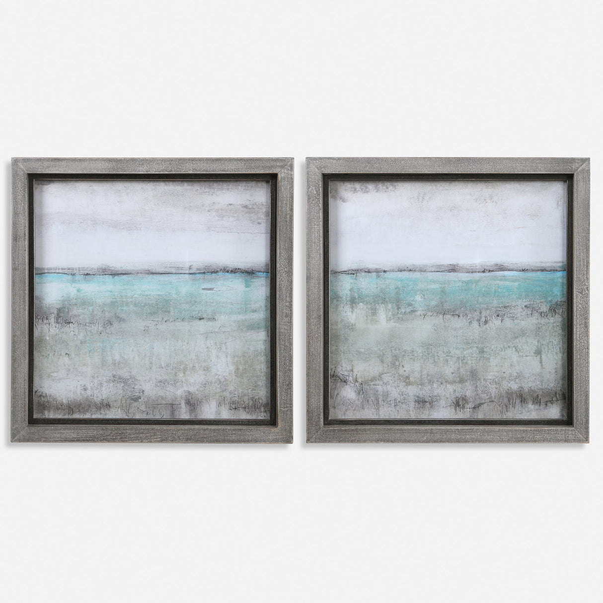 Aqua Horizon Framed Prints, S/2