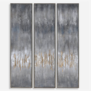 Gray Showers Hand Painted Canvases, S/3