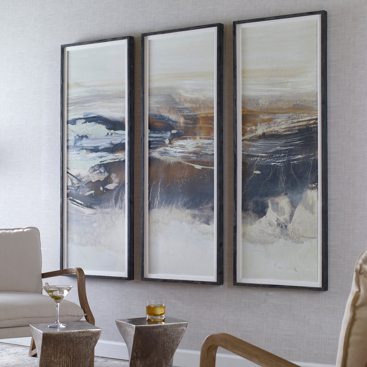 Graphite Horizon Framed Prints, S/3