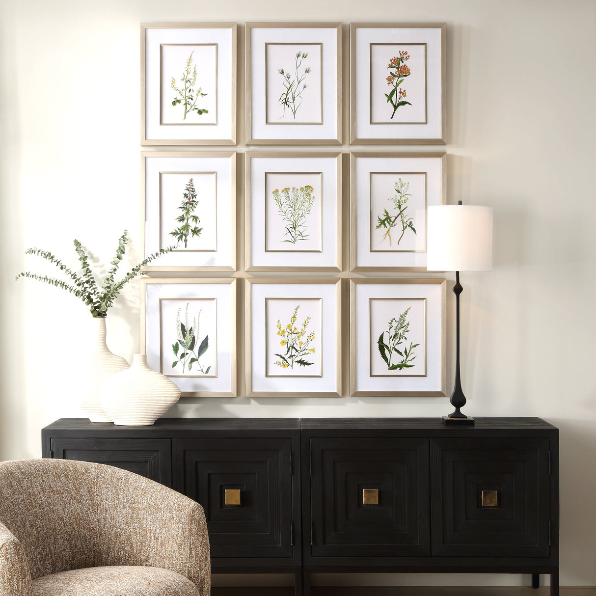 Botanical Flowers Framed Prints, S/9