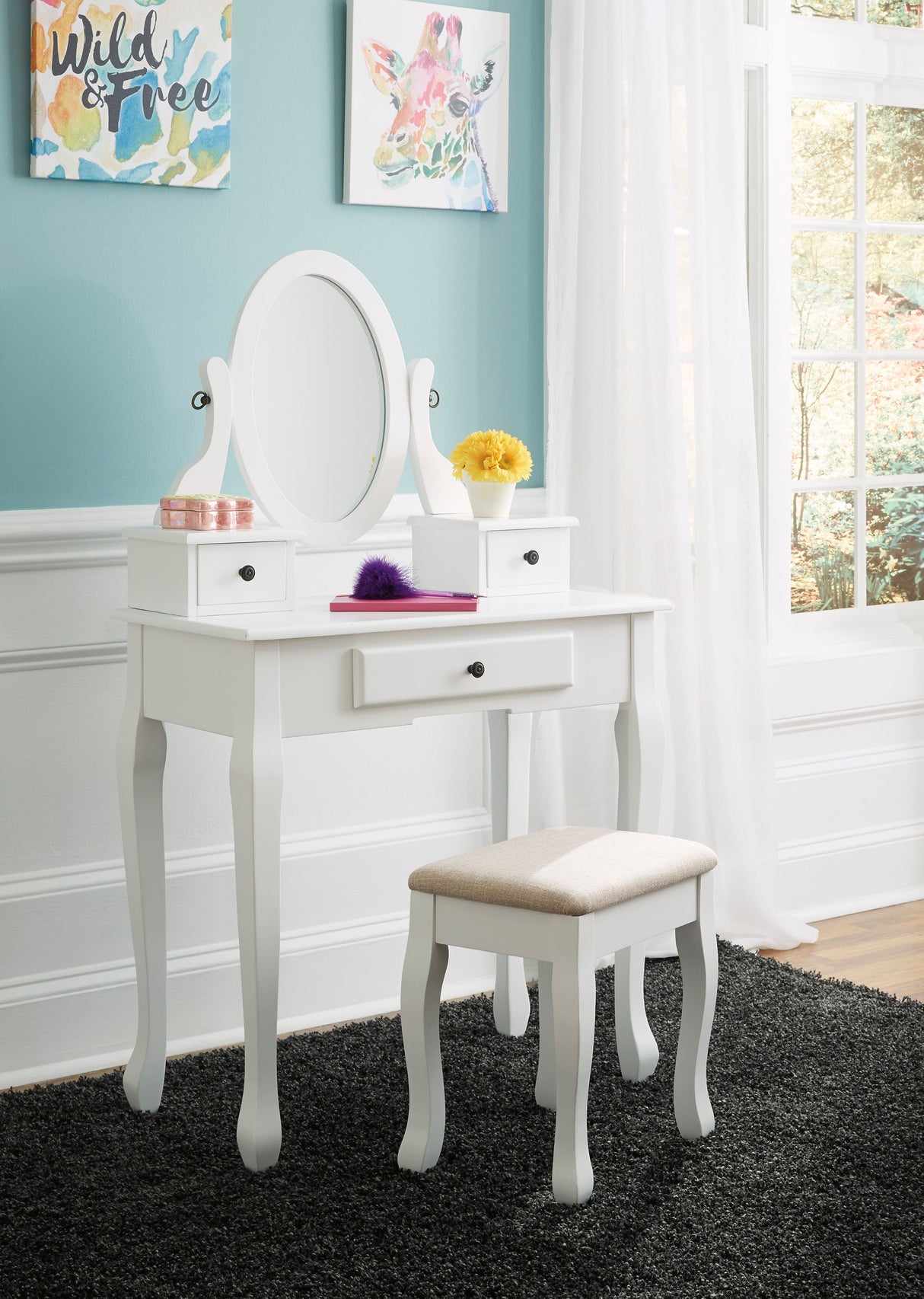 Kaslyn Full Day Bed Vanity/Mirror/Stool