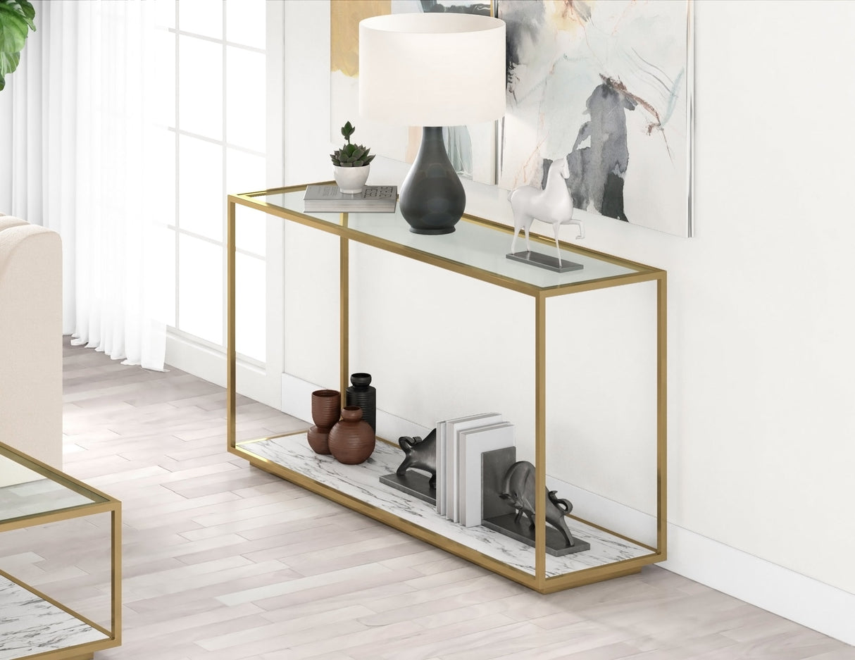 Amerah CONSOLE TABLE - White Arabescato Gold Finish