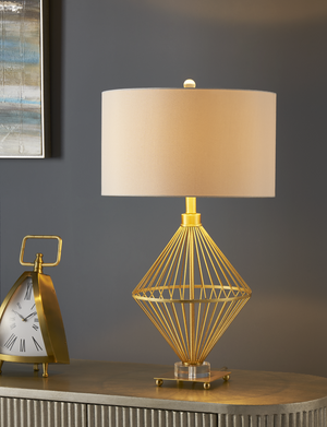 TRINA TABLE LAMP30''HT., METAL & CRYSTALBRASS & CR