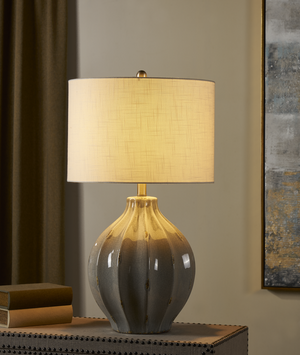 PERRY TABLE LAMP28''HT., CERAMICGREY CERAMIC FINIS