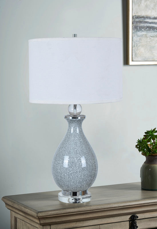 Jarvis Table Lamp  28"Ht.,Ceramic&Crystal  Blue Crackle Fini