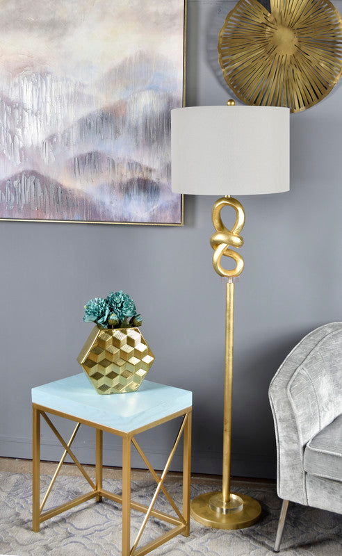 63" HT TABLE LAMP  17"X17"X12" SHADE; Gold Foil finish with