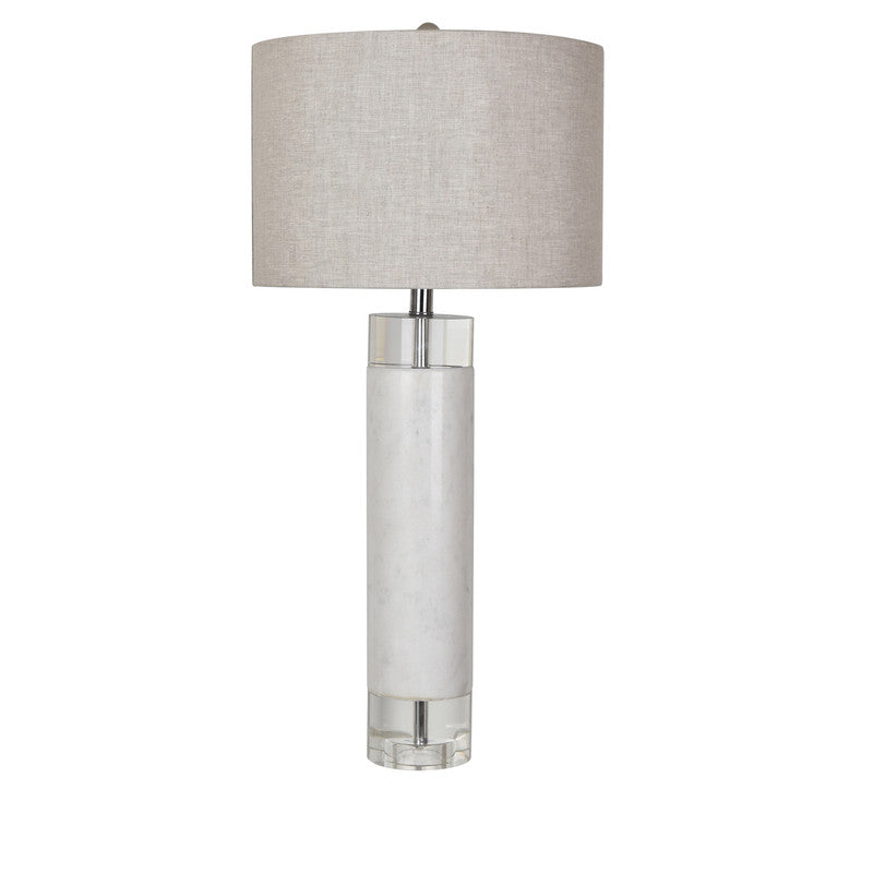 SHEFFIELD TABLE LAMP  32''HT., WHITE MARBLE & CRYS