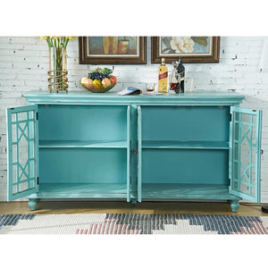 Mendenhall 4 Geometric Glass Door Textured Teal Sideboard