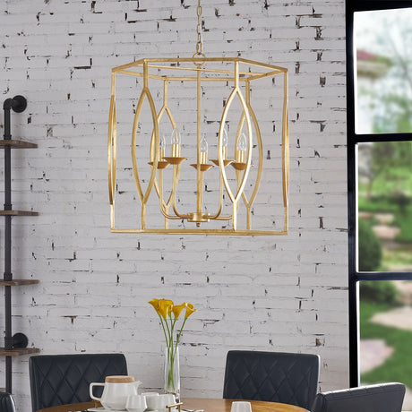 Gold Boxed Leaf Foil Finish Pendant Lamp