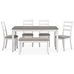 Stonehollow Dining Table and Chairs with Bench (Set of 6)