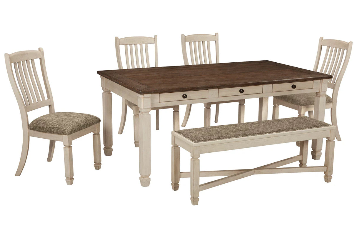 Bolanburg Dining Table and 4 Chairs and Bench Set