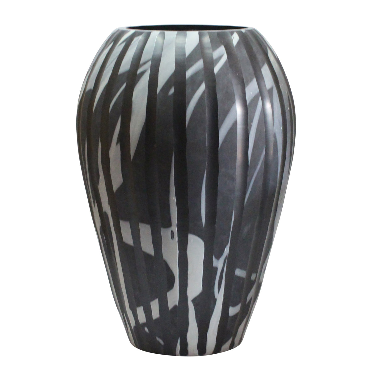 19" MINERVA LARGE BLACK AND WHITE GLASS VASE