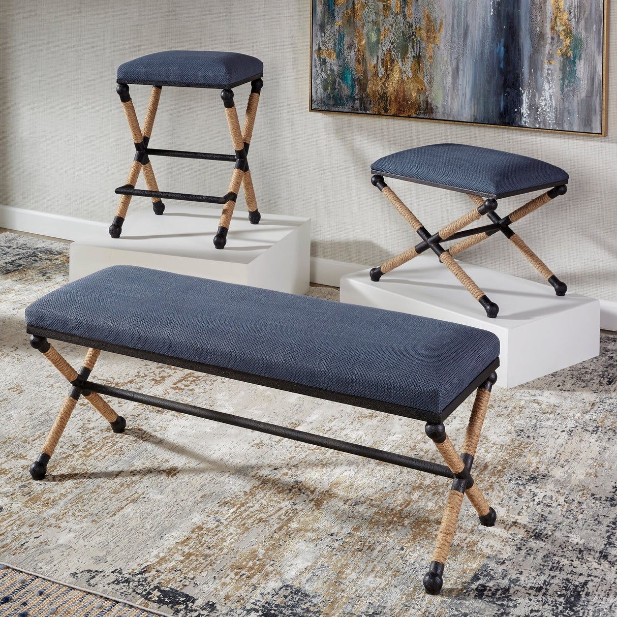 Uttermost Firth Rustic Navy Bench