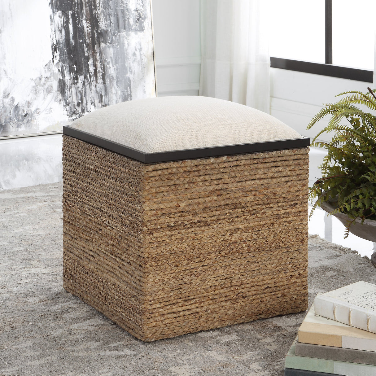 Uttermost Island Square Straw Accent Stool