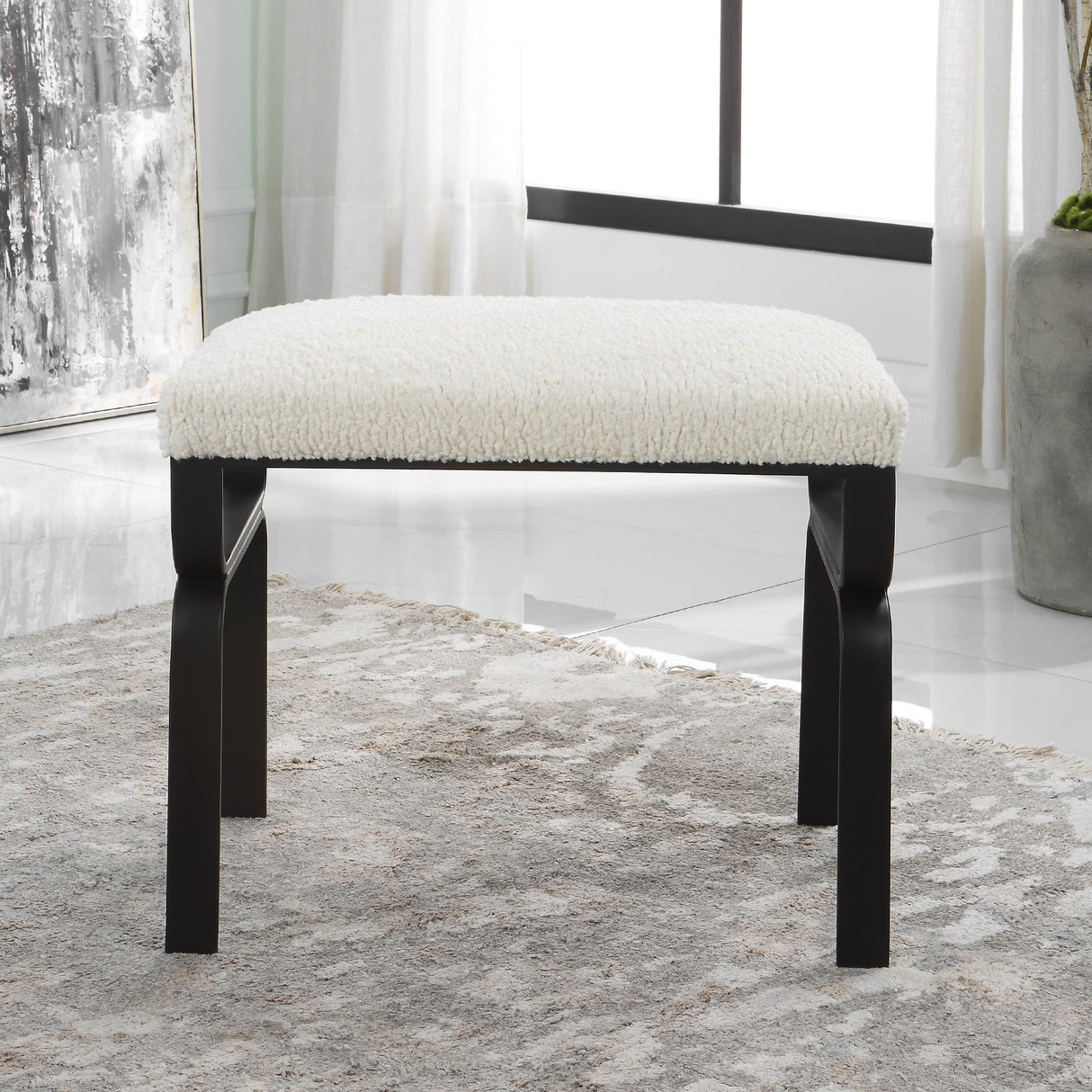 Diverge White Shearling Small Bench