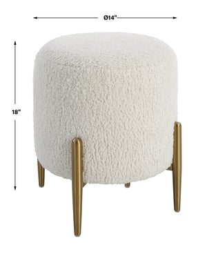 Arles White Shearling Brass Ottoman