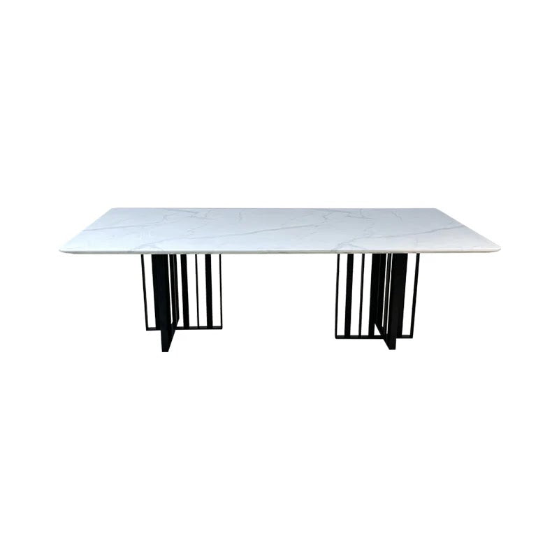 Black Bars Marble Dining Table- 8 Persons-Set