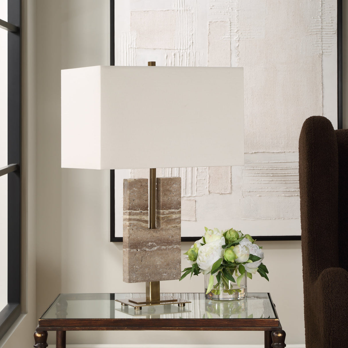 Turning Point Travertine Table Lamp