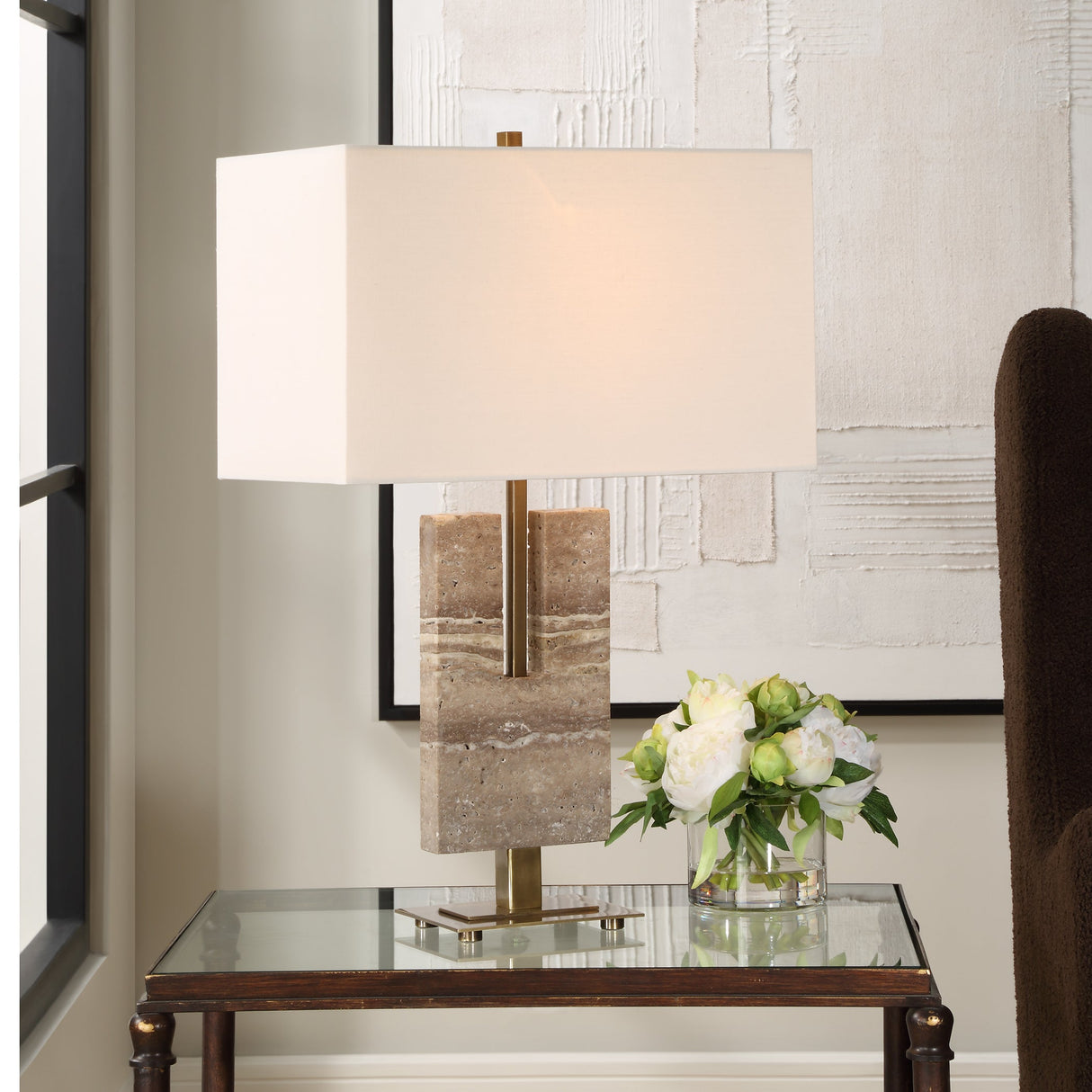 Turning Point Travertine Table Lamp