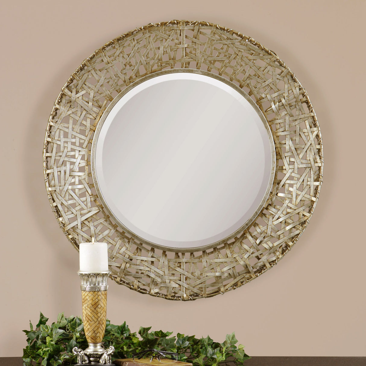 Alita Champagne Round Mirror