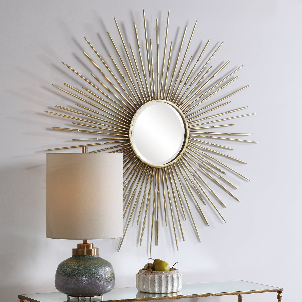 Golden Rays Round Mirror