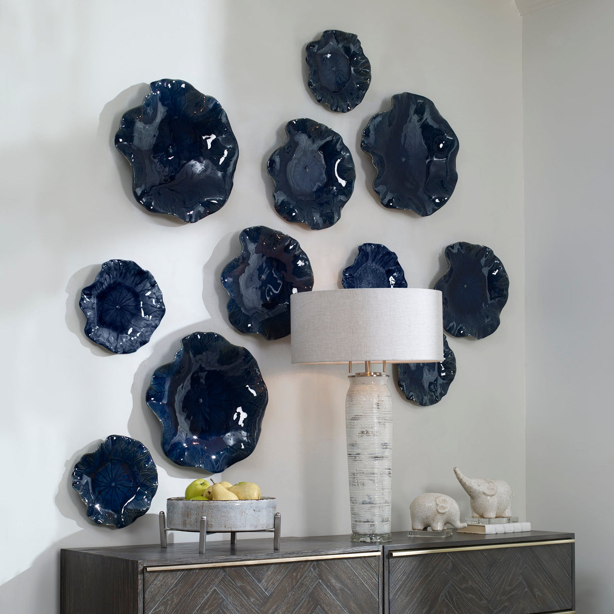 Abella Blue Ceramic Wall Decor, S/3