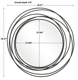 Whirlwind Black Round Mirror