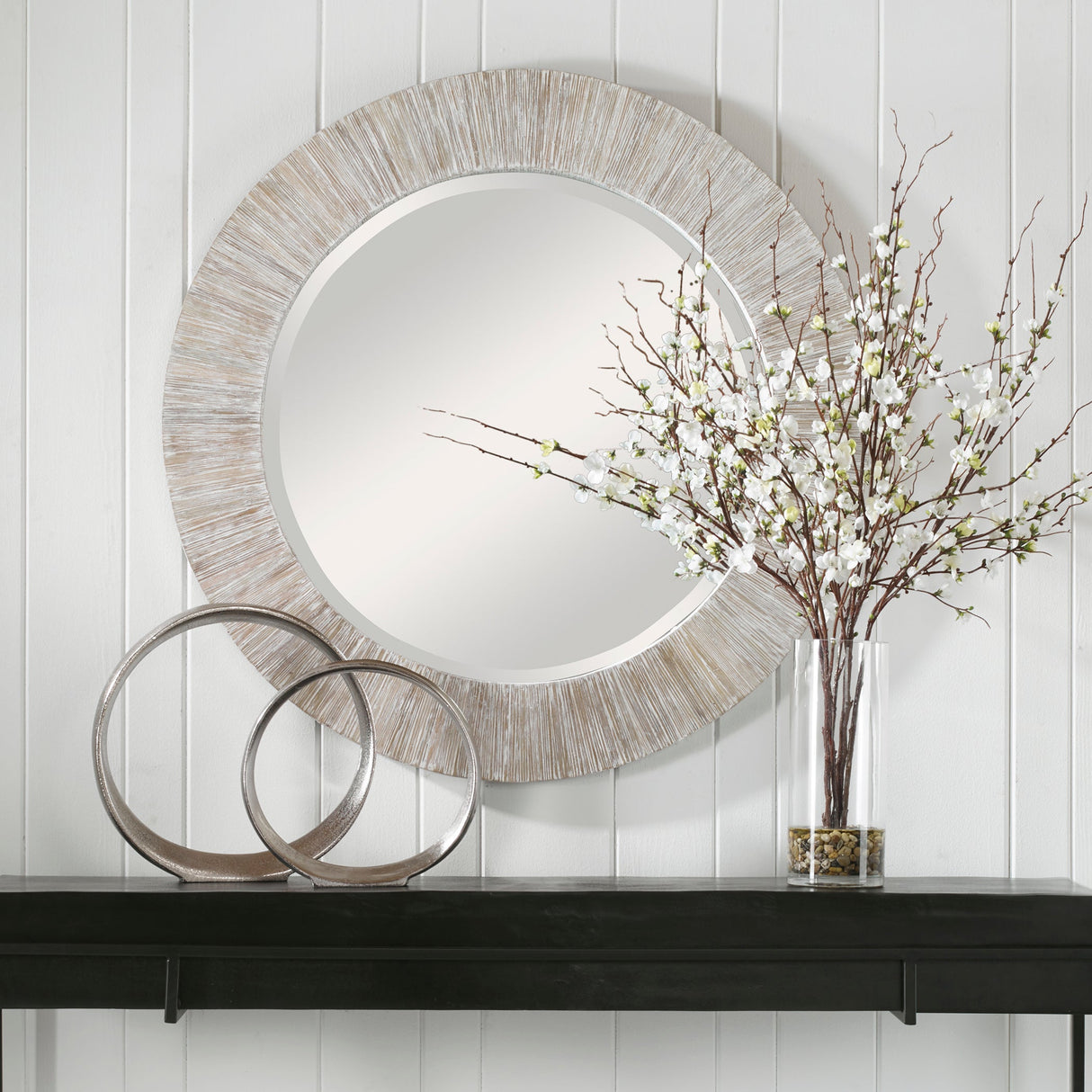 Uttermost Repose Whitewash Round Mirror