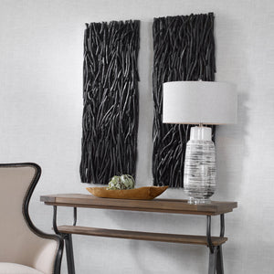 Gathered Teak Wood Wall Decor, Black