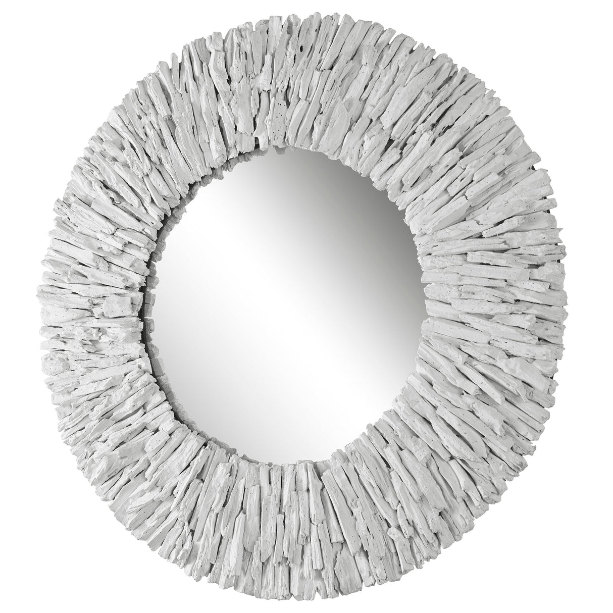 Teak Branch Round Mirror, White