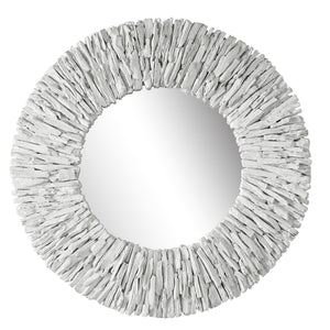 Teak Branch Round Mirror, White