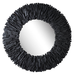 Teak Branch Round Mirror, Black