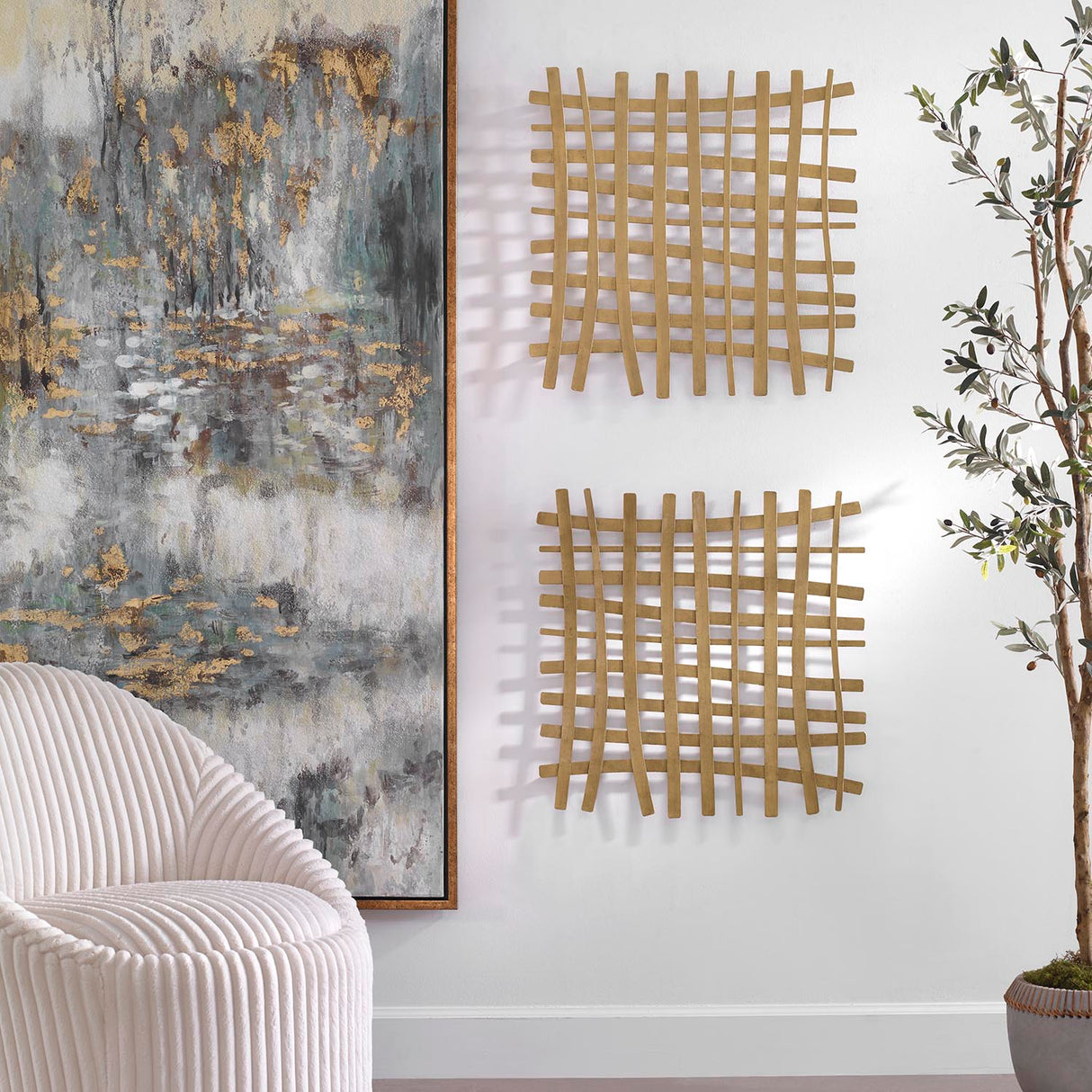 Gridlines Metal Wall Decor, Gold