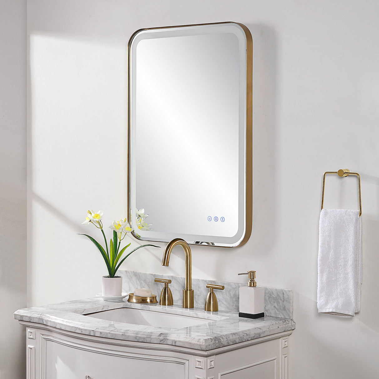 Crofton Lighted Vanity Mirror, Brass