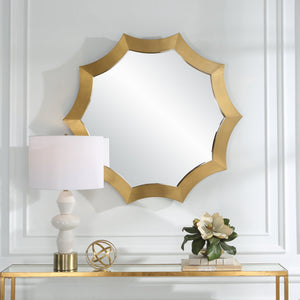 Flare Brushed Brass Round Mirror