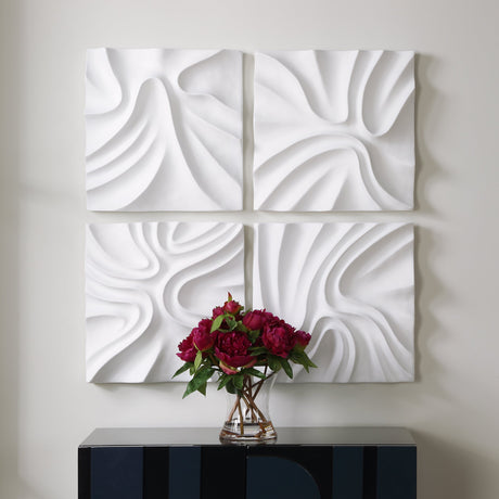 Snowdrift Scultped White Wall Decor, S/4