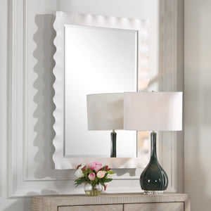 Haya White Scalloped Mirror